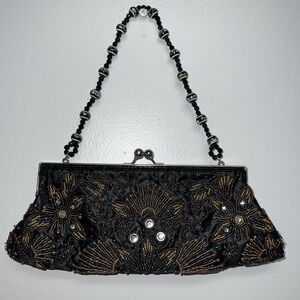 Y2k Beaded Handbag Clutch Dark Coquette Embroidered Floral Boho Fairy Jewel Kiss